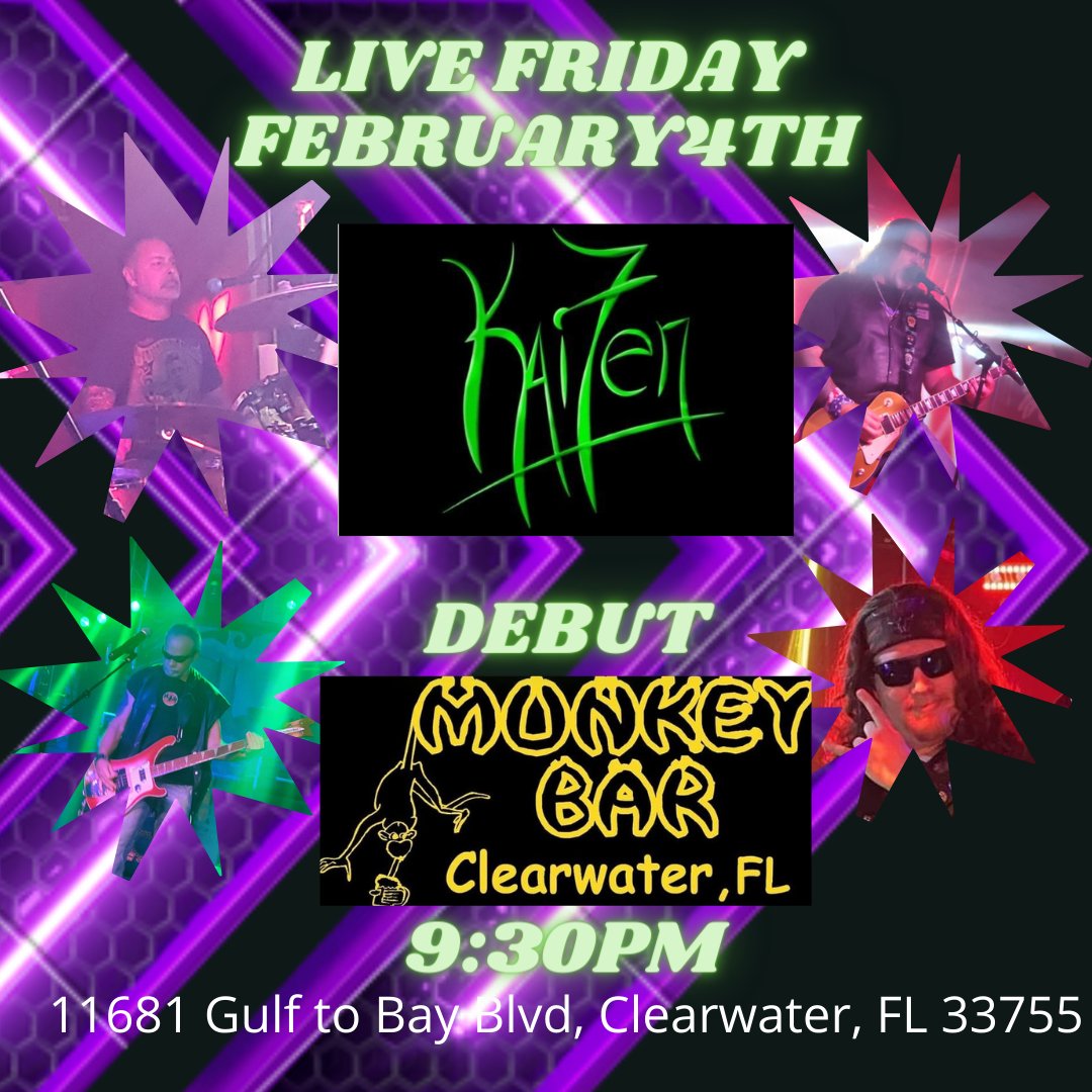 Mach5E21's tweet image. And Don&apos;t forget tonight Kai7en is making their Debut at the Monkey Bar in Clearwater. You don&apos;t wanna miss it. DJ Turbo will be out showing her support!!!

***Notice***
Running Reckless will not be preforming tonight due to unforseen circumstances.