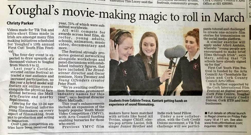 CorkCUs's tweet photo. Great to see our involvement with @FirstCut1 mentioned during the week in the @irishexaminer 🎥 A very exciting project we're involved with alongside @artscouncil_ie @Corkcoco 🤝 Previous makers include the global sensation @cmatbaby 🤩 #FirstCutFilmFest https://t.co/Nwb5ILSc4A