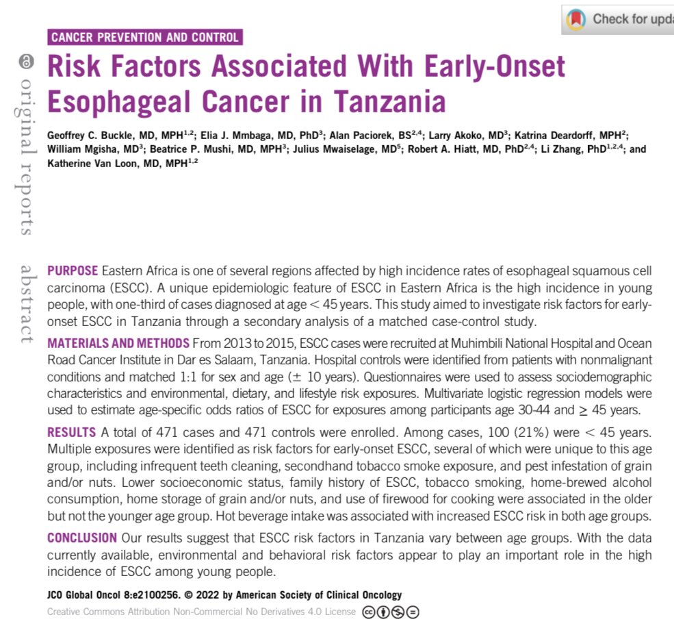 geoffreybuckle's tweet photo. Risk Factors Associated With Early-Onset Esophageal Cancer in Tanzania

https://t.co/S2TklWzA9C

@KVanLoonMD @MSelekwa @DrBeatriceMushi @EMmbaga @Hiatt43 @muhimbiliuniver @orci_tanzania @UCSFCancer @JCOGO_ASCO https://t.co/gjooFep0eO