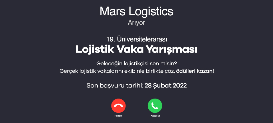 Mars Lojistik sponsorluğunda LODER tarafından düzenlenen 19. Üniversitelerarası Lojistik Vaka Yarışması 2022 başvuruları başlamıştır.

Başvurularınız marslogistics.com/tr/universitel… adresinden yapabilirsiniz.

Son başvuru tarihi: 28 Şubat 2022.