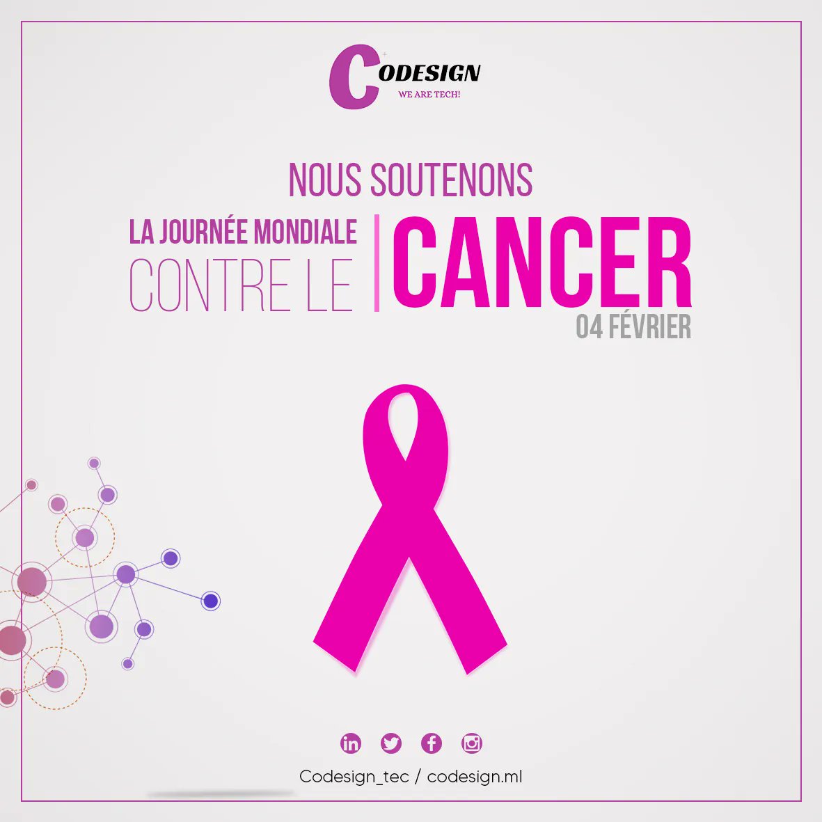 Codesign_tec's tweet photo. #04Fevrier
#JourneeMondialeduCancer 
Sensibilisons-Prévenons-Informons...
#Codesign, votre allié sûr pour réussir votre digitalisation… https://t.co/FtE20bmKy1