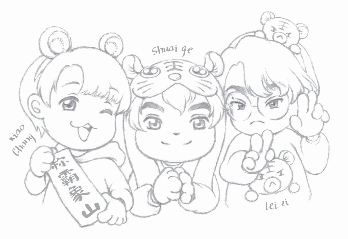 Happy 🧧 Lunar New Year 🧧 to the “Xiangshan iron triangle” 👨‍👦‍👦 and those who like them!

#LiuShuai = Shuai ge
#Changhuasen = xiao Chang
#Tianxuning = lei zi

In the drawing, Huasen is holding “dominate Xiangshan”.

#TGCFLA #TGCFLiveAction #XXRS #xuxurusen #栩栩如森