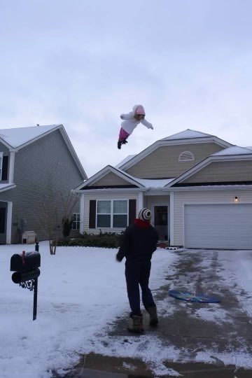 _NateNorman's tweet image. Ok Dad Twitter...

Let the world decide who has dared to defy gravity 

Highest Child Toss Contest

Bonus points if mom is in the background looking terrified!

The picture does not have to be current but it has to be you. 

My oldest daughter.