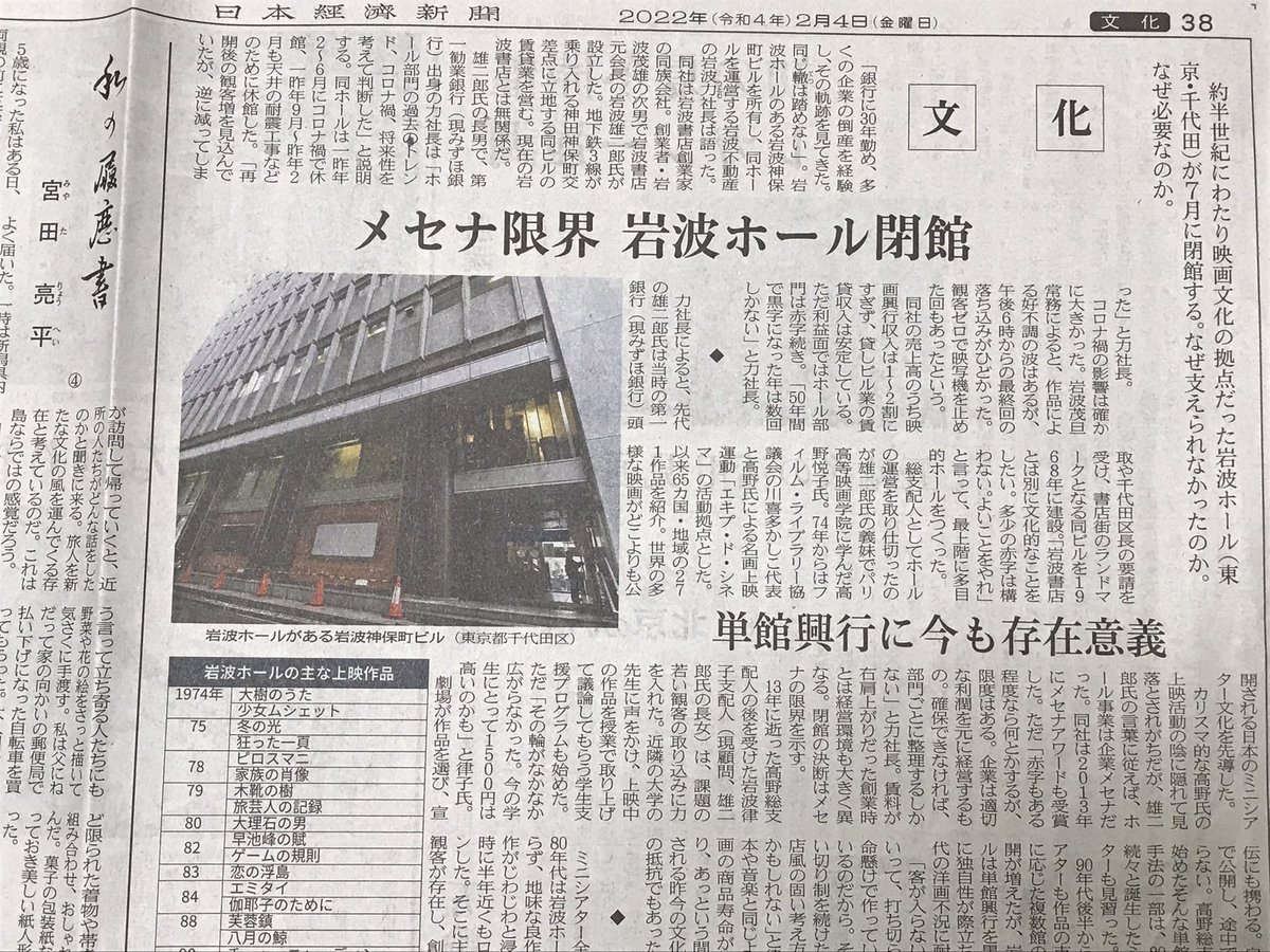 明石市長 泉 房穂 いずみ ふさほ 岩波ホール 閉館の知らせ 学生時代からの代 何度も通った映画館 1984年の小栗康平監督の 伽耶子のために の衝撃は 今も鮮明に覚えている 映画や演劇が 今よりもっと輝いていた時代 そんな郷愁にかられ