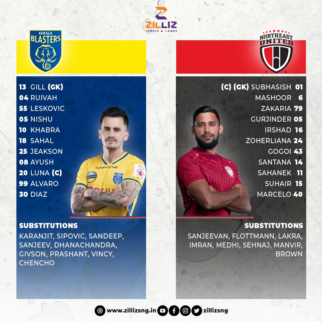 zillizsng's tweet photo. The starting lineups for #KBFCvsNEUFC are out!!!

#ISL #LetsFootball https://t.co/cHJrThn8or