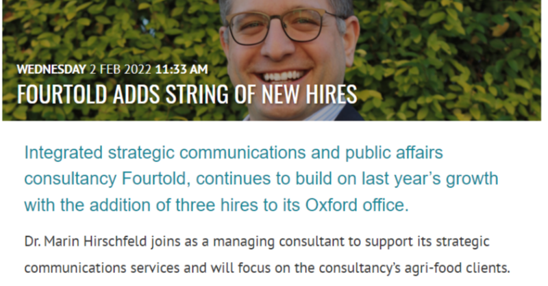 FourtoldTweets's tweet photo. We're growing! 🎉 Thanks @CommunicateMag for a great piece on our three recent strategic new hires – Marin Hirschfeld who joined us as a Managing Consultant, Zoha Azhar as a Senior Consultant, and Jordan Matte as a Consultant – fantastic to welcome them to our team.