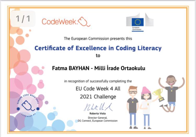 sahinerkut's tweet image. #eTwinning çalışmaları yanında katıldığımız #CodeWeekEu2021 Avrupa Kod Haftası etkinlikleri sonunda “Mükemmellik Sertifikalarımızı” aldık! 
Başarılarından dolayı değerli öğretmenlerim  Sevgi Osma ve Fatma Bayhan ile tüm öğrencilerimizi tebrik ediyorum. 
@altinordu_mem @Ordu_MEM