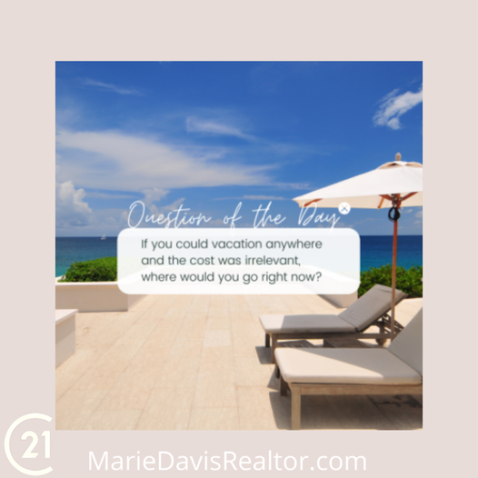 mariedavishomes's tweet photo. Finish this sentence. If I could take a vacation anywhere in the world right now, I'd go to _______.

Tell me your answer in the comments! 🏖 

#vacation #trip #VacationTime #AllExpensePaid #TimeToGetAway #WeekendTrip https://t.co/T9K6XUuaAU