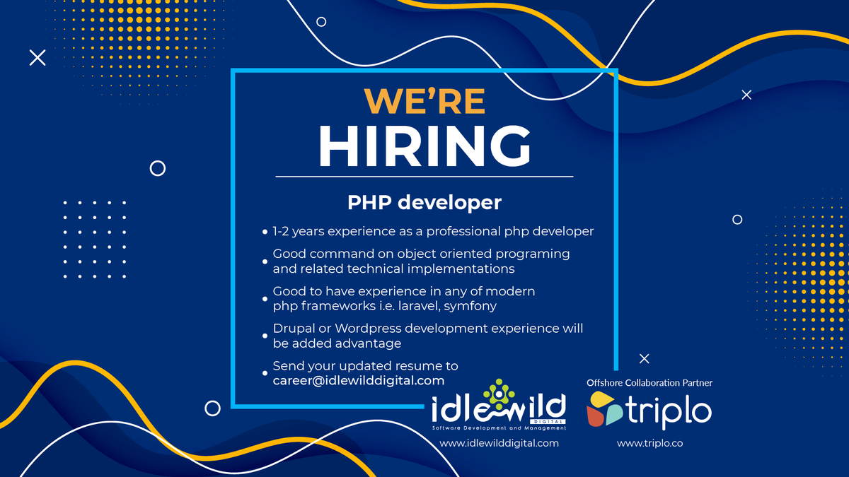 We are hiring php developer. Plz send us your updated resume if you are interested. 
 <a href="/teamtriplo/">Triplo</a>
#php #webdevelopment #drupal #backdropcms