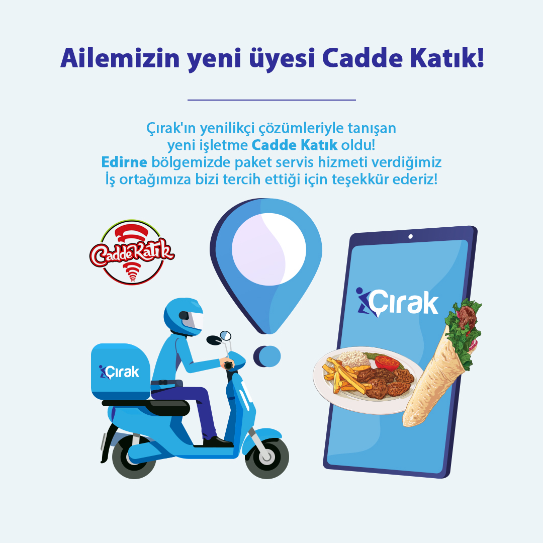 Çırak'ın yenilikçi çözümleriyle tanışan yeni işletme Cadde Katık oldu!
Edirne bölgemizde paket servis hizmeti verdiğimiz iş ortağımıza bizi tercih ettiği için teşekkür ederiz! 

instagram.com/p/CZjYETDMuXy/…