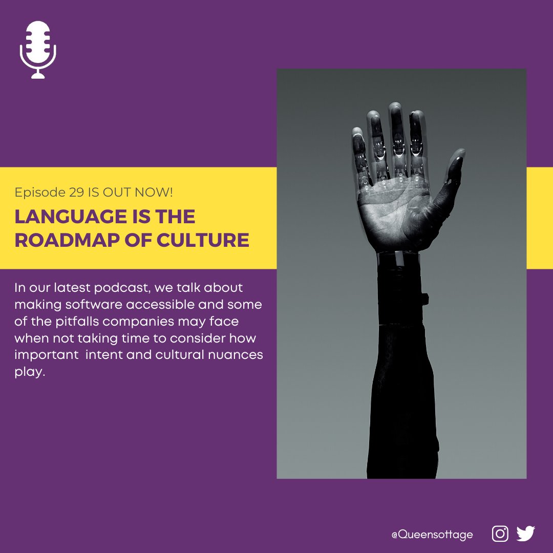 QueensOTTAge's tweet photo. Our episode 29 titled Language is the roadmap of culture is out.
We talk about making software accessible and some of the pitfalls that companies may face when not taking time to consider how important  intent and cultural nuances play. https://t.co/sX82hDwusj

#Tech4Good https://t.co/JFvGdTIC0D