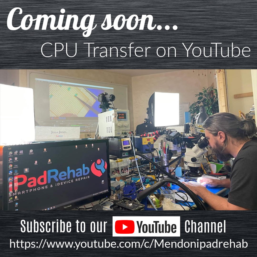 iPad_Rehab's tweet photo. Subscribe to our YouTube channel so you don't miss the amazing Mark Shaffer demonstrate and talk about CPU transfer.
https://t.co/IdtkOOfuv4
#cputransfer #cpurecovery #datarecovery #iphonerepair #righttorepair #microsoldering #reballing #cpu #cellphonerepair #ipadbootloop #ipad https://t.co/RfWRAuXd33