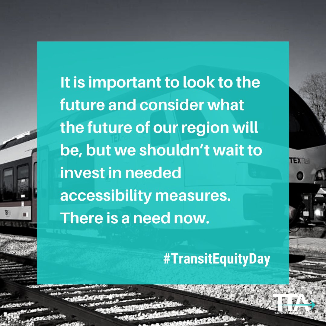 TarrantTransit's tweet photo. Our final Transit Equity Principle is that Tarrant County Residents need transit that is AVAILABLE NOW!
#TransitEquityDay #TransitEquity #PublicTransit #TarrantCounty #TrinityMetro #MultiModalTransit #TransitEquityPrinciples #PublicTransportation https://t.co/Fjr6d9RQ8c