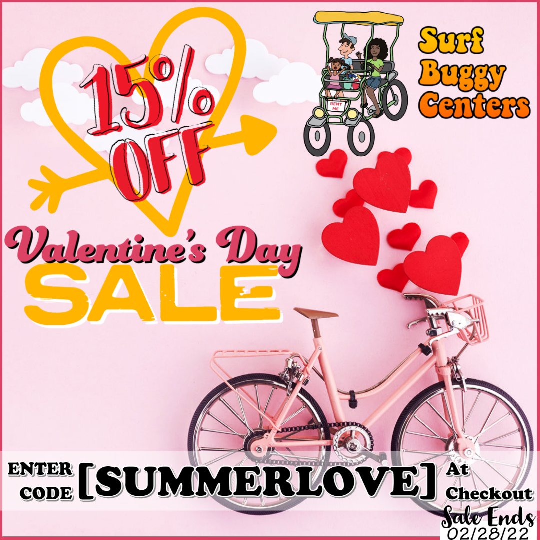 SurfBuggy's tweet photo. Valentine’s Day is on its way &amp; we’re already spreading the love! Now through February receive 15% OFF your entire order. #vacationrentals #njshore #BikeRentals 🚲 #BeachItems 🏖 #HouseItems 🏠 #Linens 🛏 #MobilityItems 🛵 https://t.co/HeeKQrdX8k https://t.co/afa0lNgBDy https://t.co/jmo1oGTGsD