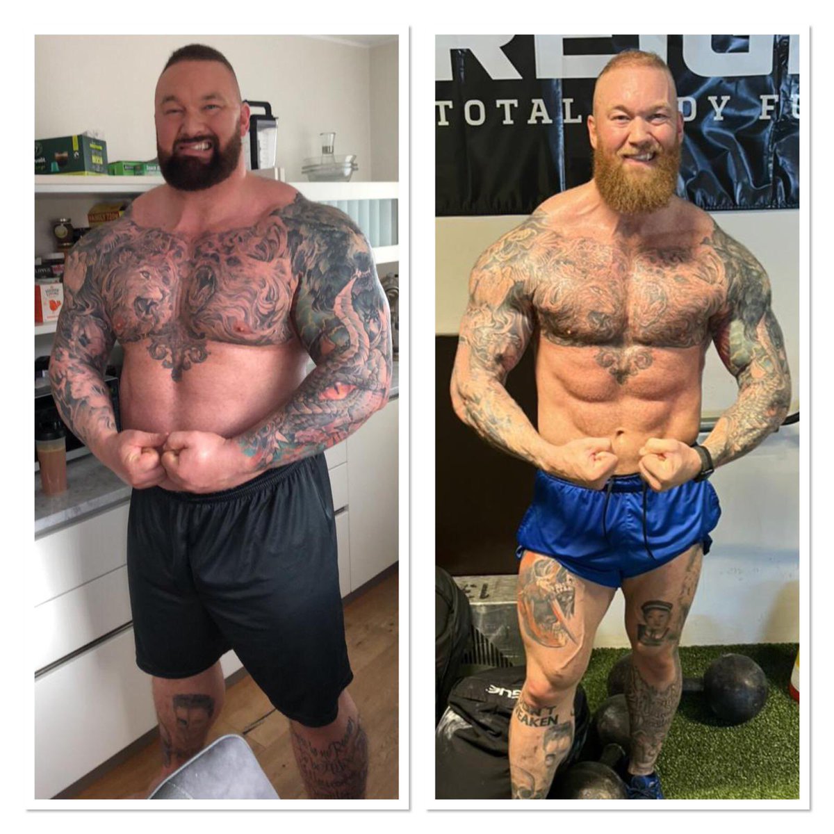 RT @ThorBjornsson_: 2020 vs 2022
Full Thor vs Half Thor
Peak strength vs Peak fitness
205kg vs 145kg https://t.co/2rjWFE9221
