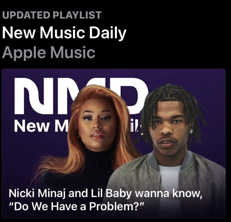 DimplesminajN's tweet image. Apple has updated their new music daily playlist to include:
#DoWeHaveAProblem in the top spot!l to stream!!

#BarBaby !!! 🔥☄️🔥☄️