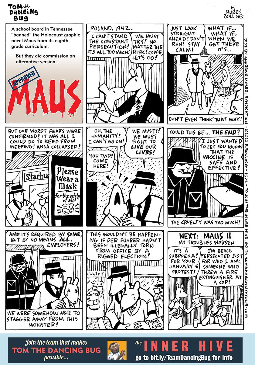 🔵 This week's comic, now up on <a href="/gocomics/">GoComics</a> 
-
The Tennessee School Board- Approved MAUS
-
gocomics.com/tomthedancingb…
-
read it right here👇