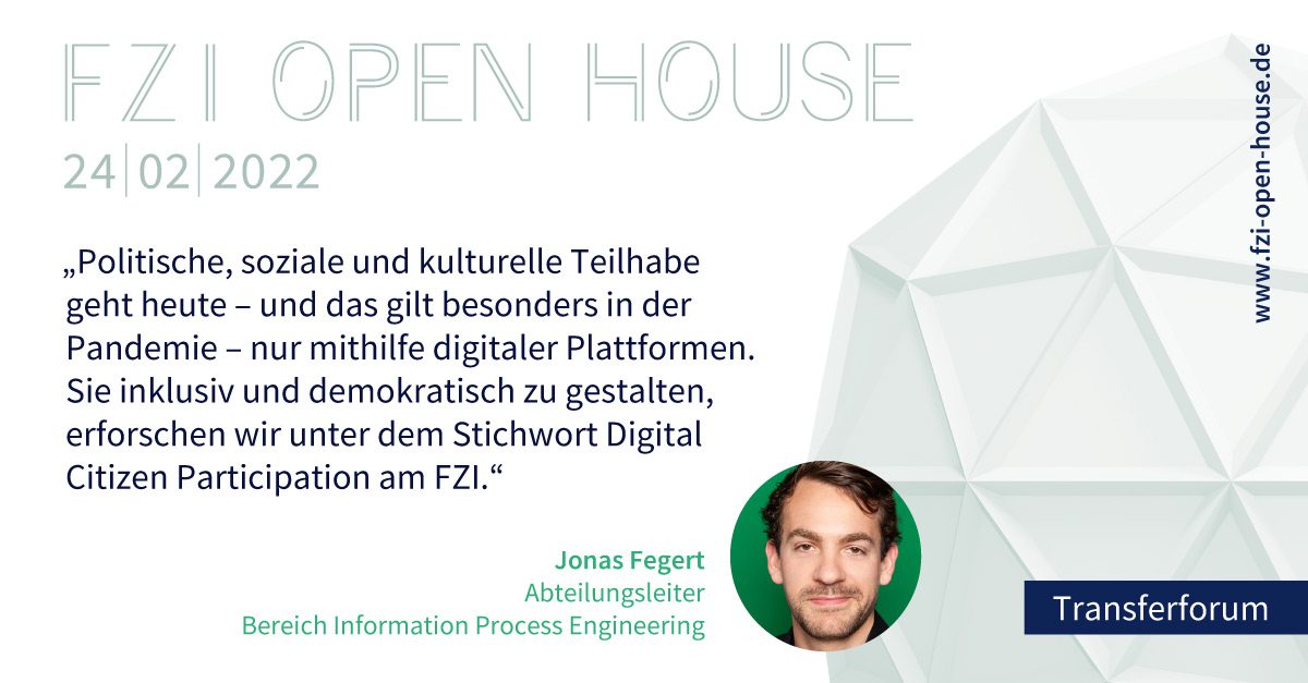 Digitale Bürger*innenpartizipation: für Gestaltungsmöglichkeiten u. Brückenschlag von Bürger*innen zu Expert*innen in #Wissenschaft, #Wirtschaft, #Politik. Mehr zu Methoden u. Erfahrungen im Transferforum Digital Citizen #Participation des #FZIOpenHouse👉fzi-open-house.de