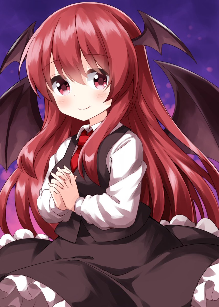 koakuma 1girl solo long hair red hair head wings wings red eyes  illustration images