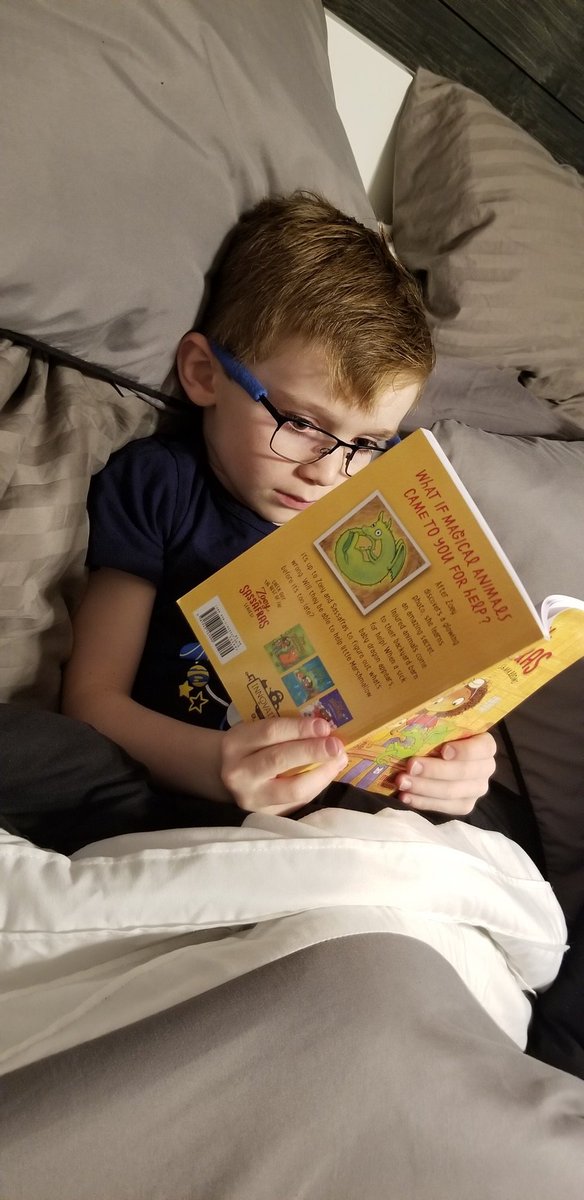 Totally into his new "One School,  One Book" - rereading the chapters we read together on his own! <a href="/asbaxter711/">Amanda Baxter</a> #EASD #zoeyandsassafras #bainbridgeproud