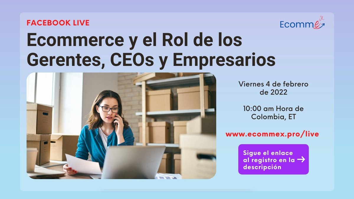 AndresJGomez's tweet photo. En 30 min realizaré un Facebook Live, en el que hablaré de Ecommerce y el Rol de los Gerentes, CEOs y Empresarios. Te invito a que nos acompañes en vivo; puedes ingresar a la página web https://t.co/qO8wLd0Ebu, la cual te redirigirá a la página del Facebook Live.

¡Nos vemos! https://t.co/4KGr3UNmlx