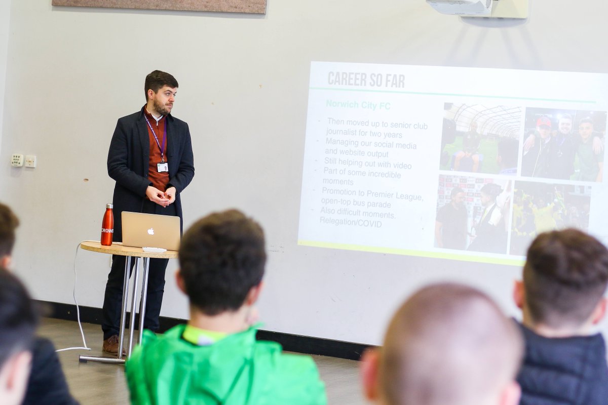 CSFFootballEd's tweet photo. Superb morning for our Football Learning Programme students, as the man behind @NorwichCityFC tweets, Head of Content - Liam Ray, provided an insight into digital media and career opportunities in the industry #ncfc  #digitalmedia #csffamily https://t.co/8r6Ge03J6l