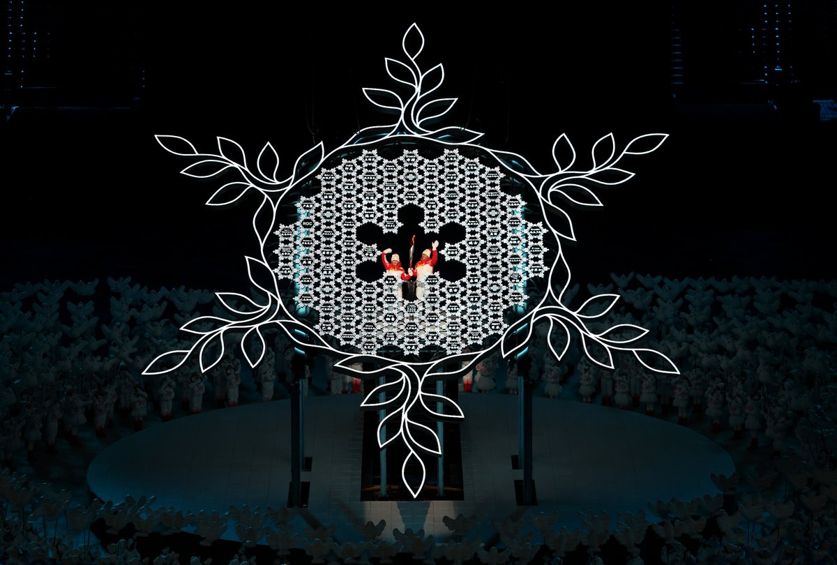 Beijing2022's tweet photo. 🔥✨The Olympic flame has been lit inside the beautiful snowflake at the Beijing 2022 Olympic Winter Games #OpeningCeremony.
💓💪Such an innovative and inspiring moment to see!

#Beijing2022 #Olympics #OpeningCeremony
#TogetherForASharedFuture 
📸: GettyImages https://t.co/L1zhAB1BOw