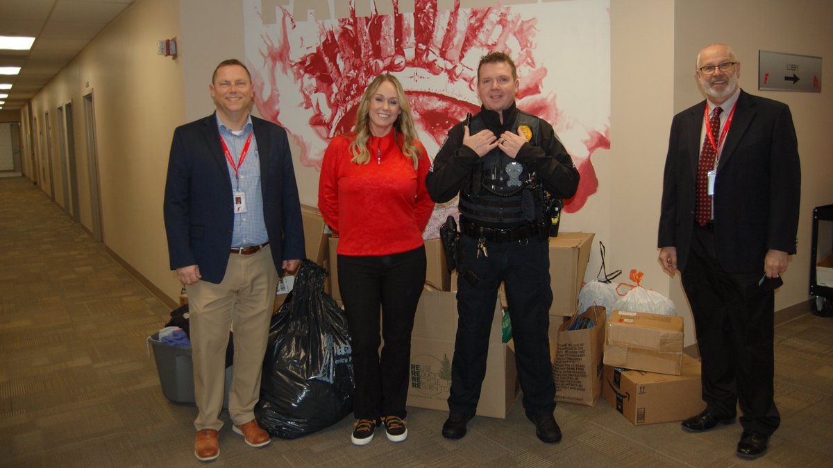 THANK YOU <a href="/FairfieldTwpPD/">Fairfield Twp Police</a> Sgt. Jamison Mays, officers &amp; community for generous donations of clothing &amp; school supplies for FCSD kids! 11 boxes worth! Shown here with <a href="/fcsdsuper/">Billy Smith</a>, Marla Mays, Bullying/ Harassment Specialist/Title IX Coord. &amp; Roger Martin, Assistant Superintendent.
