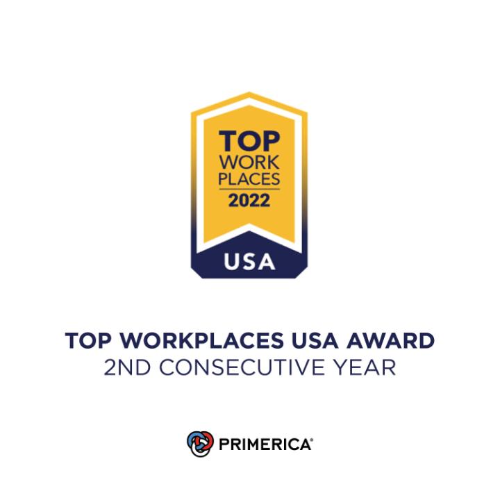 MervynJr1's tweet photo. I’m proud to share that @Primerica has been named to the Top Workplaces USA list for the 2nd consecutive year! This national award is based on survey feedback from the company's U.S. Home Office employees. #PrimericaProud https://t.co/BegJciZgei