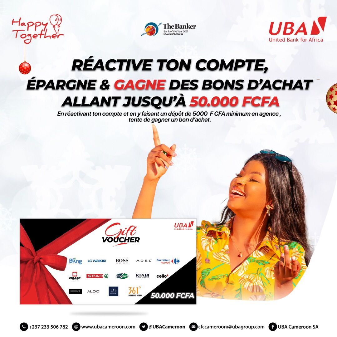 ubacameroon's tweet photo. 🤩 Jusqu’au 31 Mars, réactive ton compte dans l'agence UBA la plus proche de toi et gagne un bon d’achat allant jusqu'à 50.000f .🤩
#campagne #reactivationdecomptes #bondachat #tshirts #lots #labanquedigitaleleader #UBACameroon https://t.co/EvRYe56ZlQ