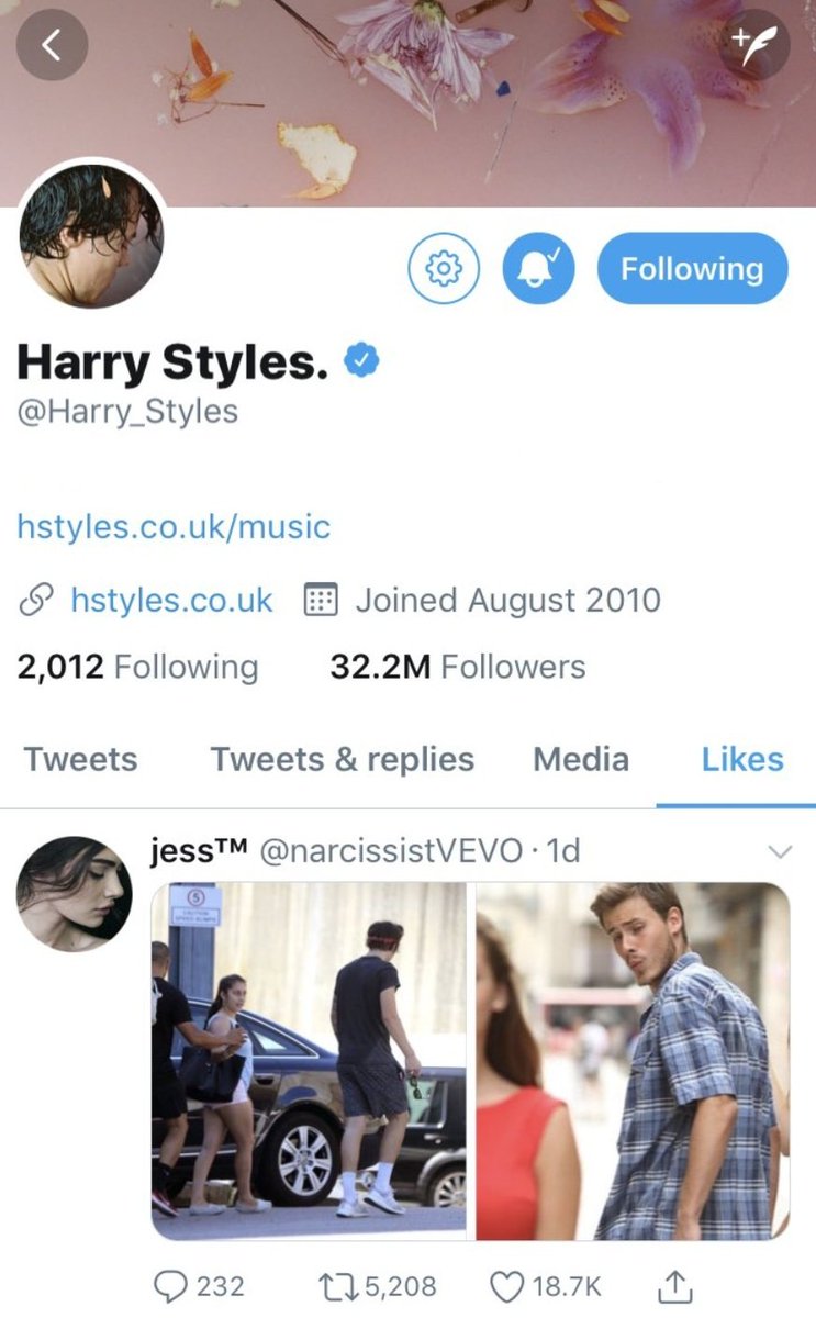 harrymoonchild's tweet photo. The funniest thing harry styles has done and it's just him liking this tweet https://t.co/aSMQn7NkEN