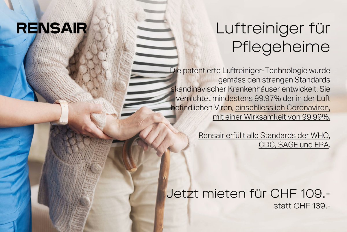 pt_value's tweet photo. Luftreiniger für Pflegeheime: https://t.co/SHdezgoae0. Jetzt mieten für CHF 109.- statt CHF 139.- https://t.co/67JNa2zkgH. RENSAIR erfüllt alle Standards der #WHO, #CDC, #SAGE und #EPA.
#cleanair #Luftreinigung #Covid19 #Viren #Bakterien #Pflegeheim #Altersheim #mietenstattkaufen https://t.co/tgXBBg55fS