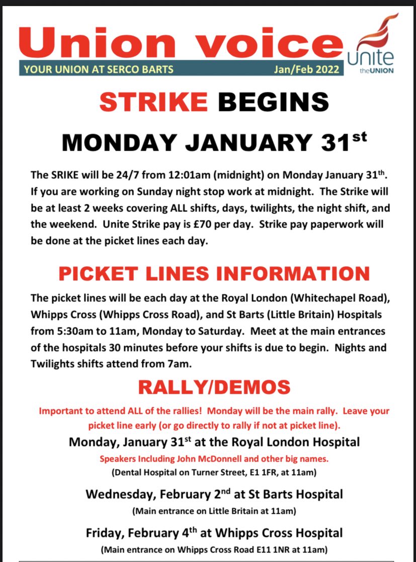 SakinaZS's tweet photo. Brillaint to join Unite members on the picket line this morning striking this week &amp; next for better pay and to be brought in-house ✊🏽

Our NHS workers, from our cleaners to porters to the caterers have been the backbone to our covid recovery - they are heroes &amp; deserve better https://t.co/u9V2nlDI4F