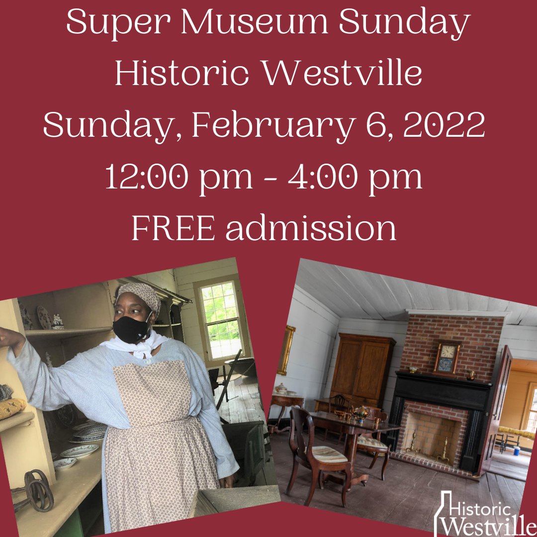 Super Museum Sunday at Historic Westville on Sunday, February 6, 2022 from 12:00pm- 4:00pm; FREE admission.

#GHF2022 #GeorgiaHistoryFestival #SuperMuseumSunday