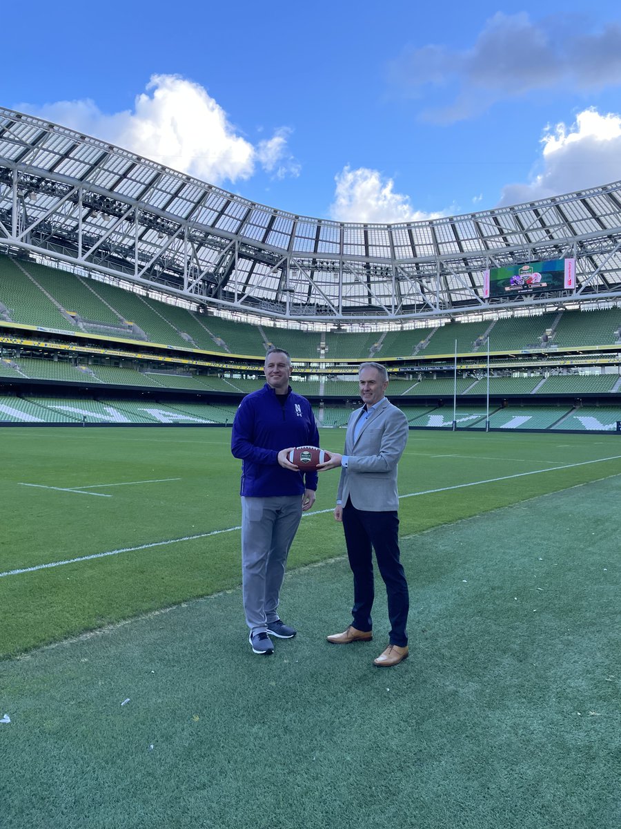 We're so excited to have @coachfitz51 in Dublin! Time to check out the @AVIVAStadium, where the @NUFBFamily will be playing in August! #GoCats