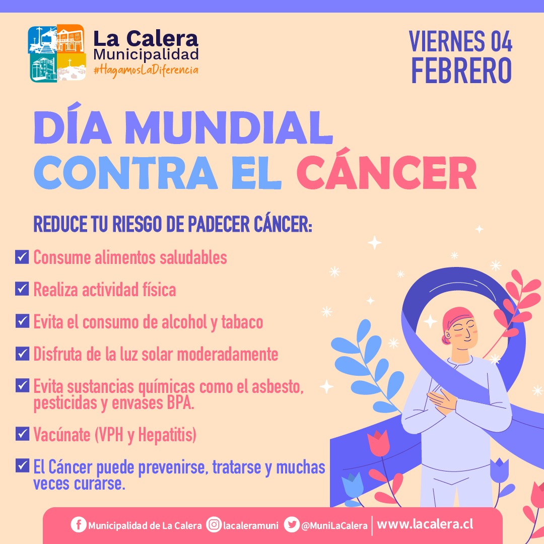 🔹 HOY 4 DE FEBRERO ES EL DÍA MUNDIAL CONTRA EL CÁNCER Y QUEREMOS HACERLES UN RECORDATORIO 🔹

💪🏾 ¡El cáncer podemos prevenirlo, tratarlo y muchas veces curarlo!

#HagamosLaDiferencia 🧡