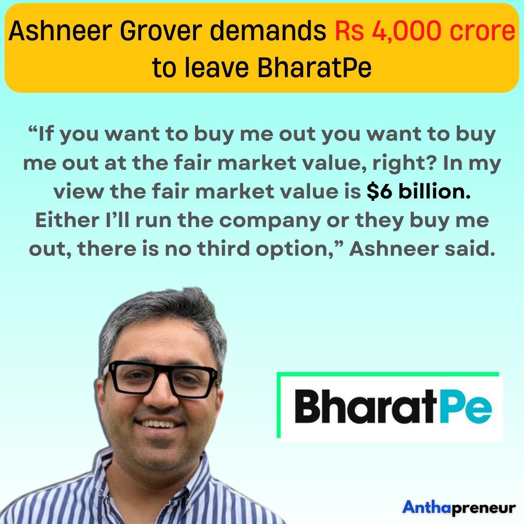 anthapreneur's tweet photo. #ashneerGrover #ashneer #sharktankindia #sharktank #demanding #fairvalue #entrepreneurs #startupgyan #startup #entrepreneur #market #investing #anthapreneur #indianwomen #indianentrepreneur #indianmindset #indianstartup #bharatpe #marketcap 
Source - Moneycontrol https://t.co/fyaEUQxU53