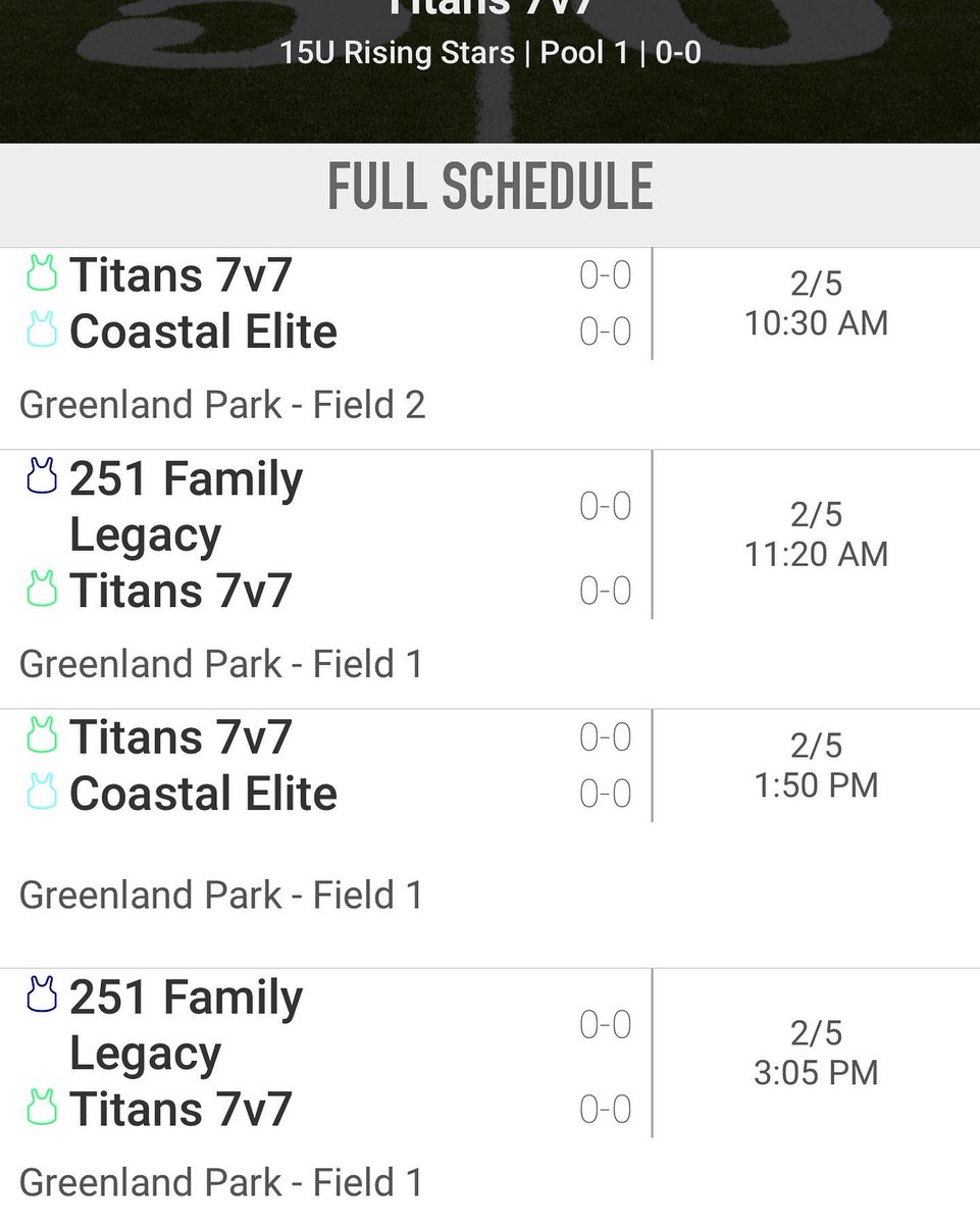 15u schedule! Greenland park 9:30am #titanUp