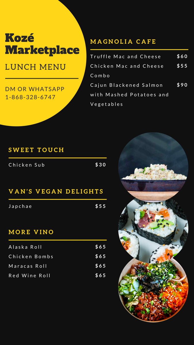kozemarketplace's tweet photo. Friday menu! 🙌🏽🍽 https://t.co/ComPa4vin5