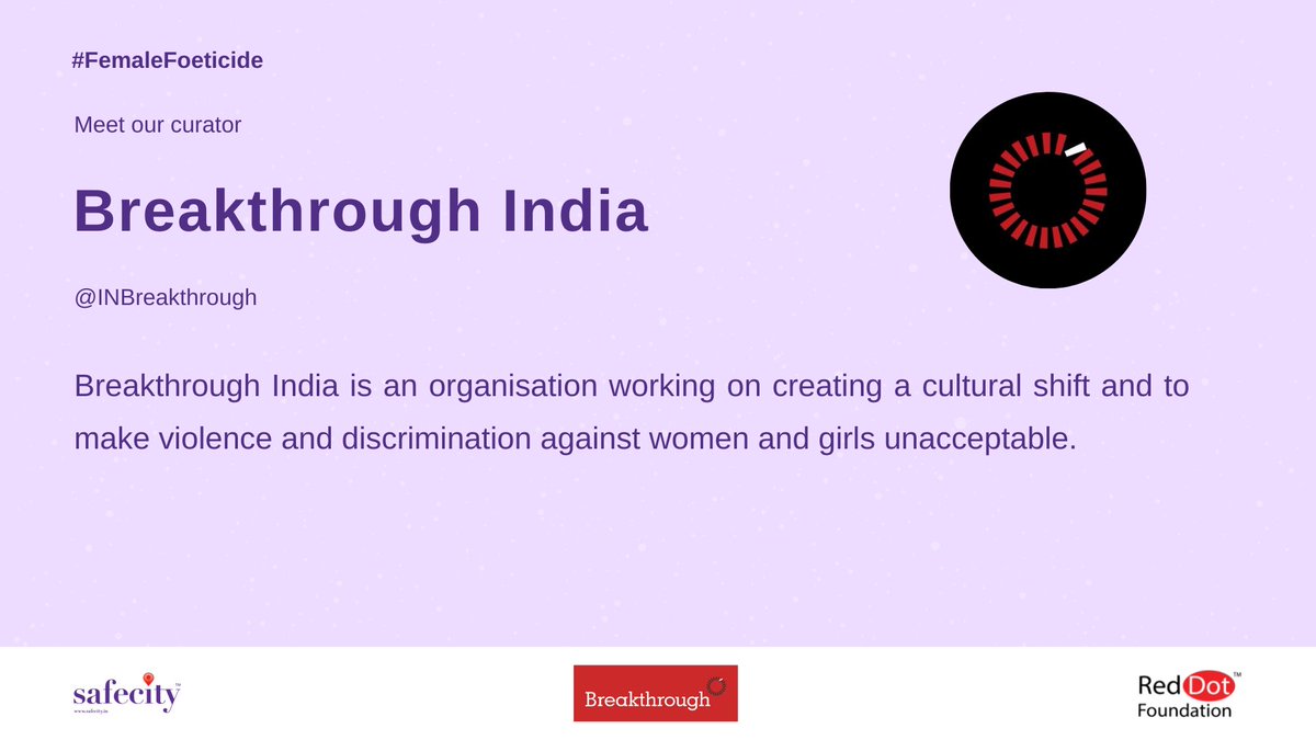 Hi everyone, tonight's curator is <a href="/INBreakthrough/">Breakthrough</a>. Please join in with your thoughts on #FemaleFoeticide at 9pm IST today.

#FemaleFoeticide #Safecity #RedDotFoundation