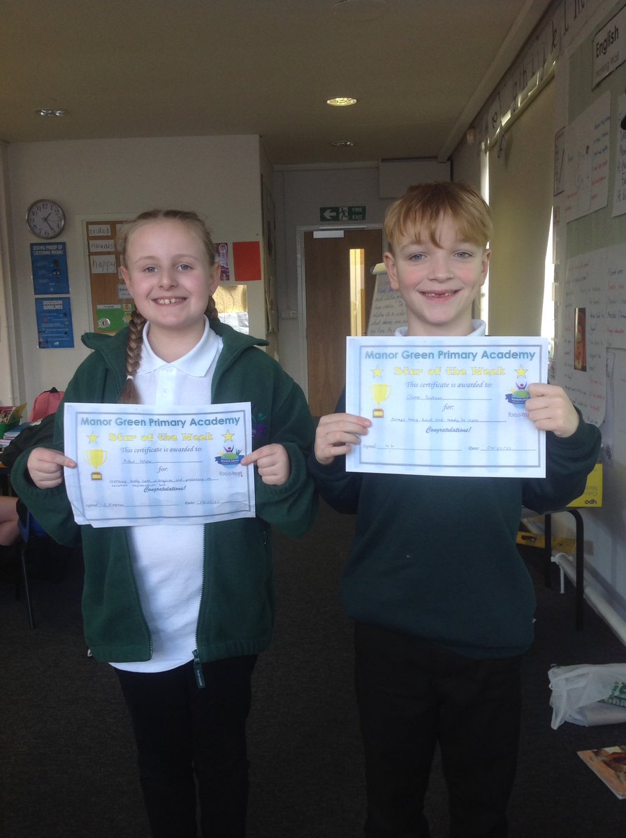 This weeks stars of the week are Oliver and Millie! Well done guys for setting a great example every lesson!!
@teammanorgreen #starsoftheweek