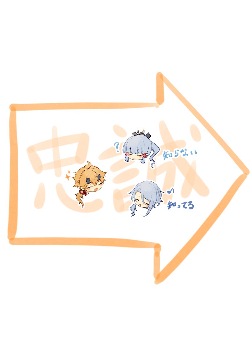 kamisato ayaka ,kamisato ayato ,thoma (genshin impact) 1girl ponytail simple background closed eyes bangs chibi blonde hair  illustration images