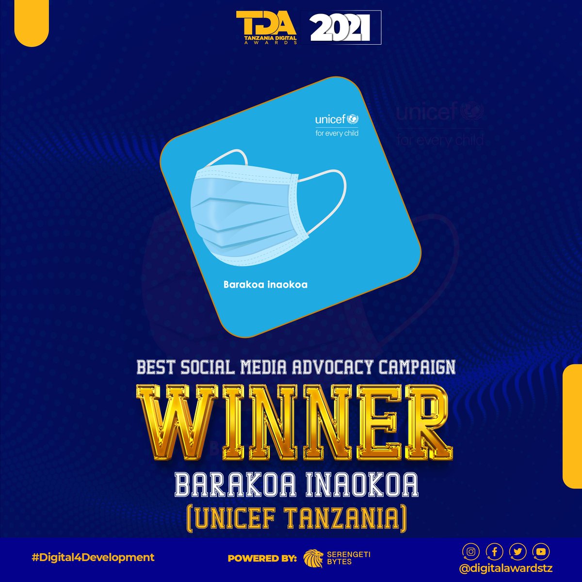 Group B: #DigitalAdvocacy
Social Media Advocacy Campaign Sub-category;
- #BarakoaInaokoa-UNICEF
- #NiZamuyaWabunge-Msichana Initiative
- #GirlsTakeOver-Plan Tanzania
- #UstawiSalamaMtandaoni-Women At Web TZ
- #AminiaUsawa-LHRC

The winner is #BarakoaInaokoa - @UNICEFTanzania.
