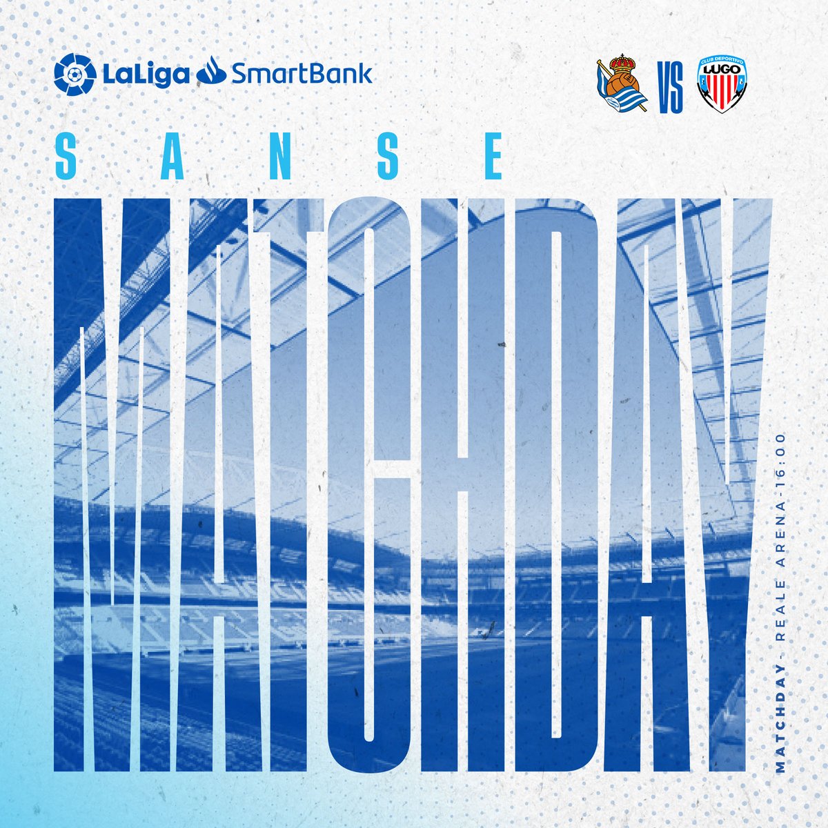 🔥 ¡DÍA DE PARTIDO!
🆚 <a href="/CDeportivoLugo/">Club Deportivo Lugo 🪓</a>
🏟 Reale Arena
⏰ 16:00
🏆 @laliga Smartbank
#⃣ #RealSociedadBLugo