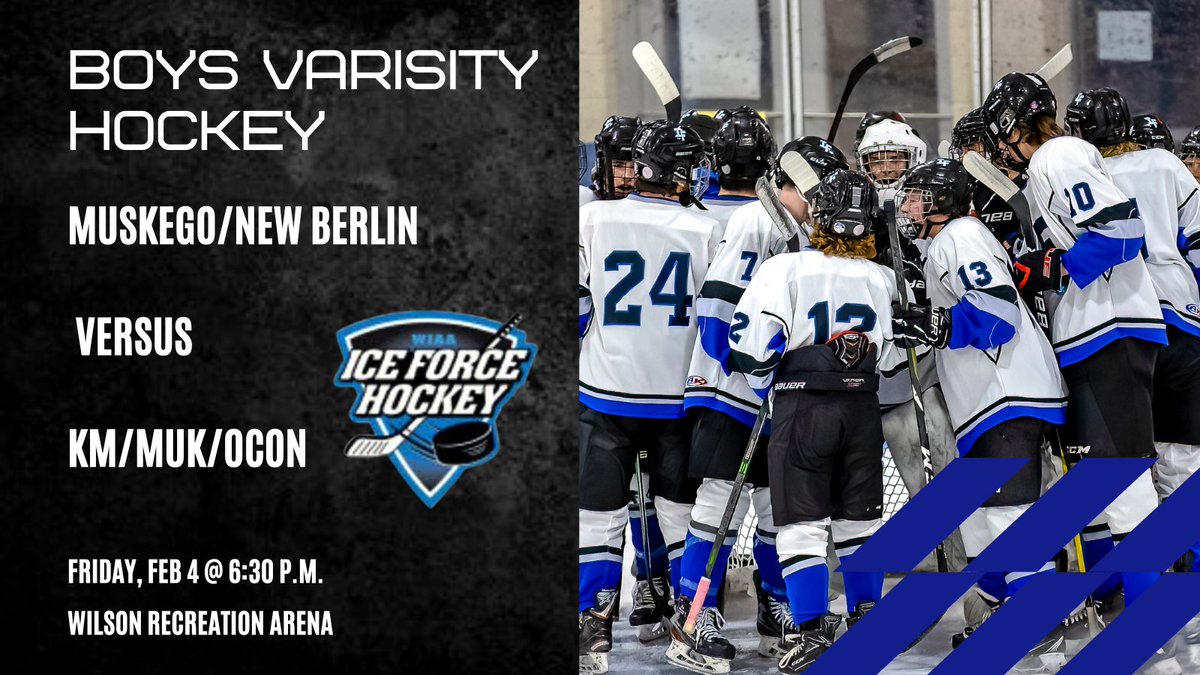 Game Day! Join us tonight to cheer on the Ice Force Hockey Team at 6:30 p.m. at the Wilson Recreation Arena! See you there! #mhsDMM #mhs #wisconsin #1warrior @MHSIrvine @MHSTheme <a href="/MuskegoNorwaySc/">Muskego-Norway Schools</a>