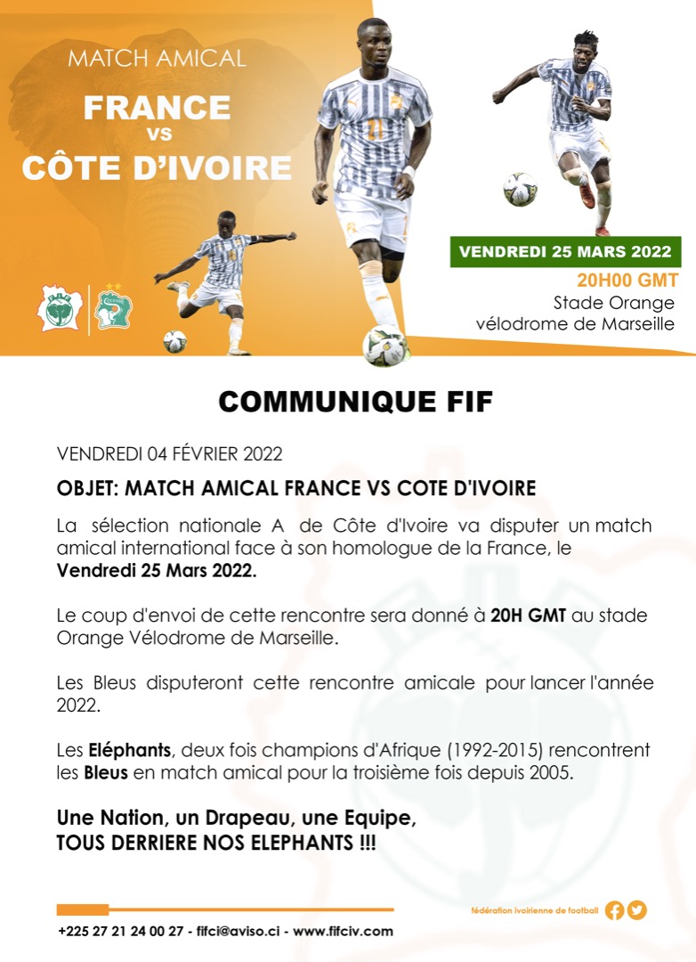 Match Amical International: France Vs Côte D'Ivoire, Le 25 Mars Prochain À Marseille fifciv.com/?q=match-amica…