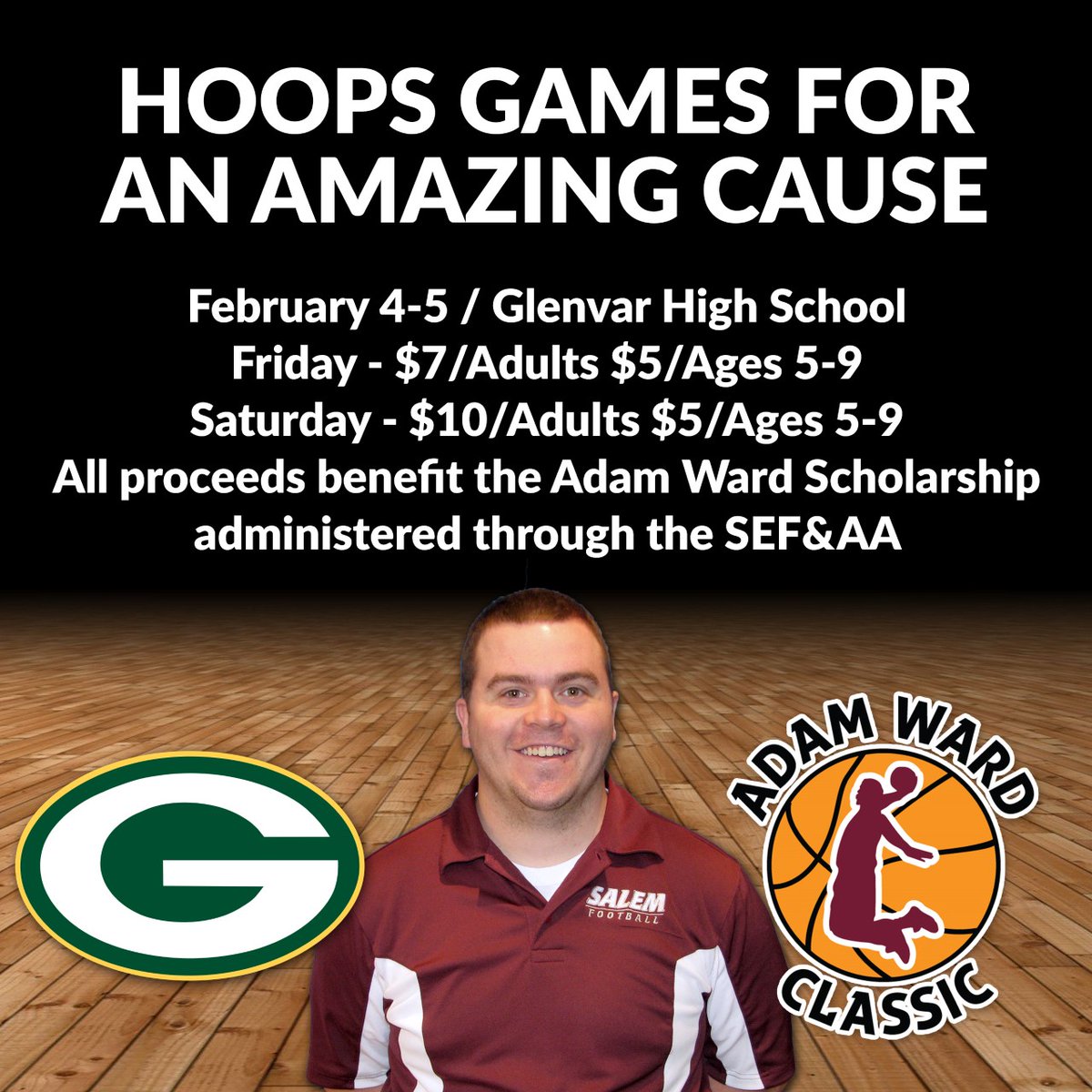 ADAM WARD CLASSIC!

GLENVAR VS SALEM TONIGHT!

JV boys @ 5:30 in GMS gym
JV girls @ 7:15 in GMS gym

Varsity girls @ 5:30 in GHS gym
Varsity boys @ 7:15 in GHS gym

ALL ENTRY WILL BE THROUGH GLENVAR HIGH!

GAMES WILL NOT BE STREAMED ON NFHS, SO COME ON OUT ON A RAINY FRIDAY NIGHT