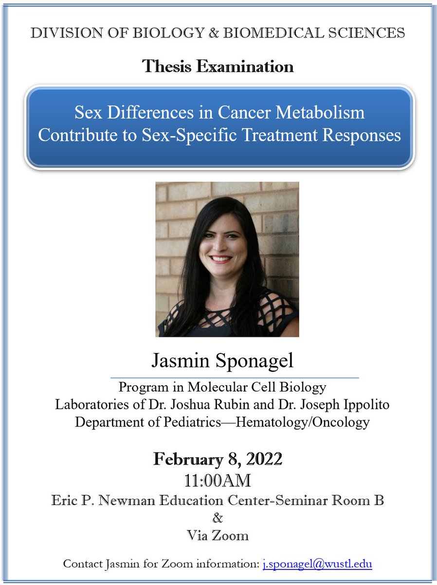 Josh Rubin Lab (@labrubin) on Twitter photo It's going to be an exciting week for the Rubin lab next week! <a href="/JasminSponagel/">Jasmin Sponagel, PhD</a> will be defending her thesis on Tuesday! Join us if you are curious how sex differences in cancer metabolism contribute to sex-specific treatment responses! #sexmatters #glioma #PhDthesisdefense It's going to be an exciting week for the Rubin lab next week! <a href="/JasminSponagel/">Jasmin Sponagel, PhD</a> will be defending her thesis on Tuesday! Join us if you are curious how sex differences in cancer metabolism contribute to sex-specific treatment responses! #sexmatters #glioma #PhDthesisdefense