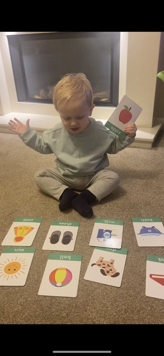 18 months old and his favourite game is using his flash cards to learn new words. He gets as excited as I do when he gets them right! 🥺❤️  (Mismatching clothes from a day in nursery 🙄) @maternityCPD <a href="/MotherhoodMat/">Motherhood Maternity</a>
