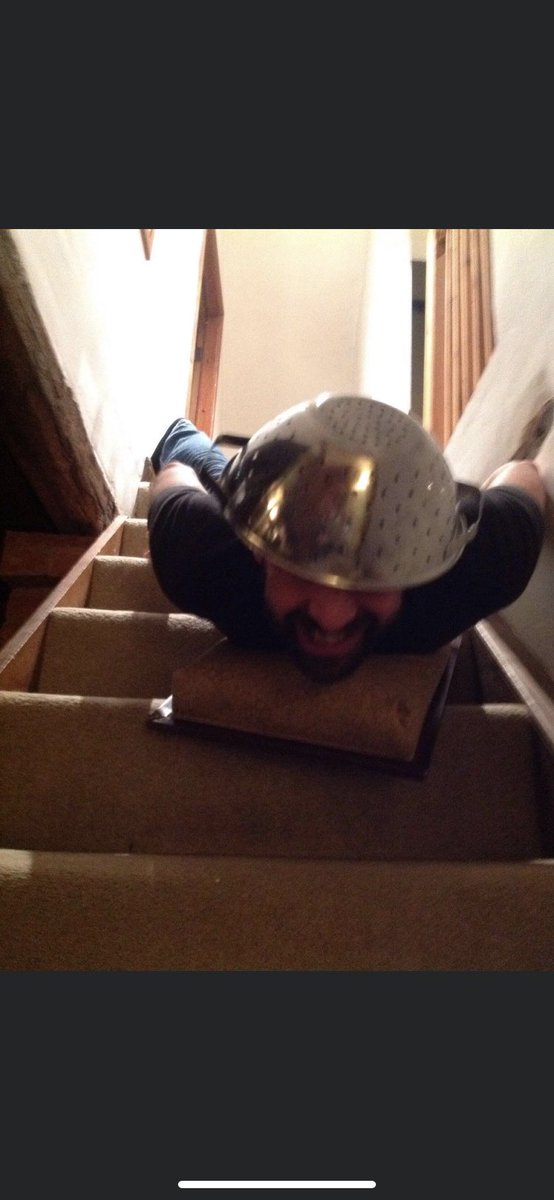 SimonGoody's tweet image. Best friend practicing the skeleton on a tray down the stairs. #bbcolympics